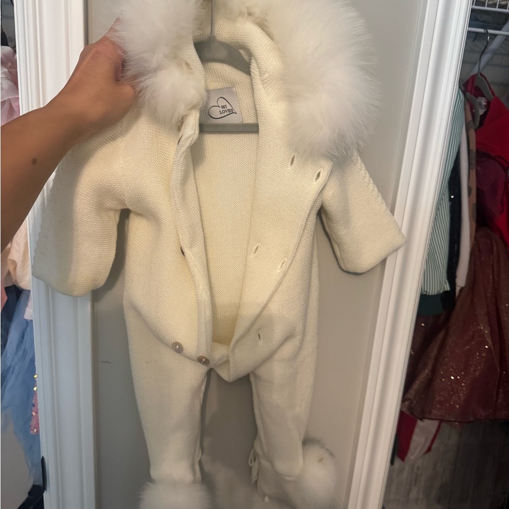 Gray Fur-Trimmed Baby Onesie - Picture 2 of 4